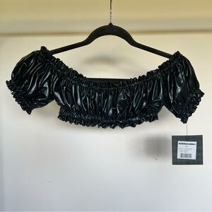 Norma Kamala cropped off the shoulder foil top